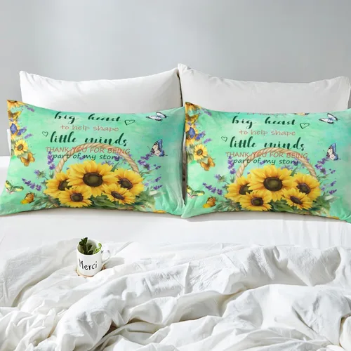Miniatura 5 de Regalos de jubilación para mujer, juego de sábanas de tamaño individual, sábanas de girasol, regalo para profesores, cesta de cosecha floral, juego
