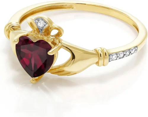 Miniatura 98 de Gem Stone King Anillo de compromiso claddagh celta irlandés de oro amarillo de 10 quilates con piedra preciosa en forma de corazón de 0.236 in
