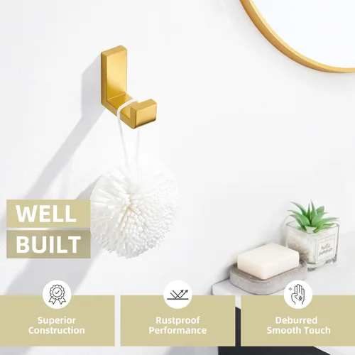 Miniatura 5 de Gancho Simple de Ángulo para Toalla de Baño, Gancho de Pared para Abrigatos de Ducha de Acero Inoxidable SUS 304, Perchero para Bata de Baño, Dorado