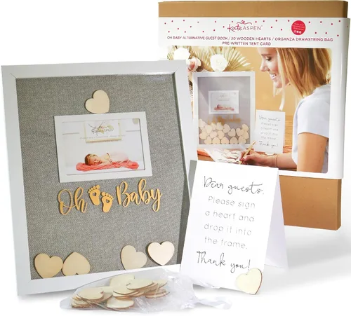 Miniatura 8 de Kate Aspen Libro de Invitados para Baby Shower Marco de Nube con Gotas de Lluvia de Madera Alternativa de Libro de Invitados, Decoración