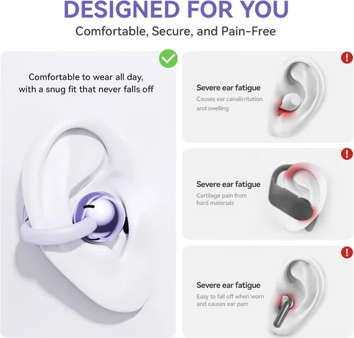 Miniatura 3 de Auriculares con clip abiertos con Bluetooth 5.4, reproducción de 48 horas, IPX6 impermeable, control táctil, cómodos para entrenamientos y uso