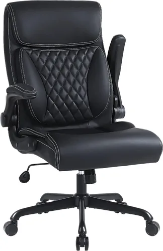 Miniatura 10 de Youhauchair Silla de oficina ejecutiva, silla ergonómica de piel sintética para computadora con soporte lumbar, reposabrazos abatibles y altura Beige
