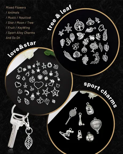 Miniatura 4 de JIALEEY 300 piezas al por mayor de lotes a granel para hacer joyas, dijes mezclados suaves de aleación de plata tibetana, dijes para bricolaje