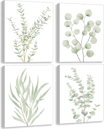 Erctoo Lienzo decorativo de plantas botánicas, decoración de pared bohemia enmarcada para baño, arte minimalista y estético para pared de
