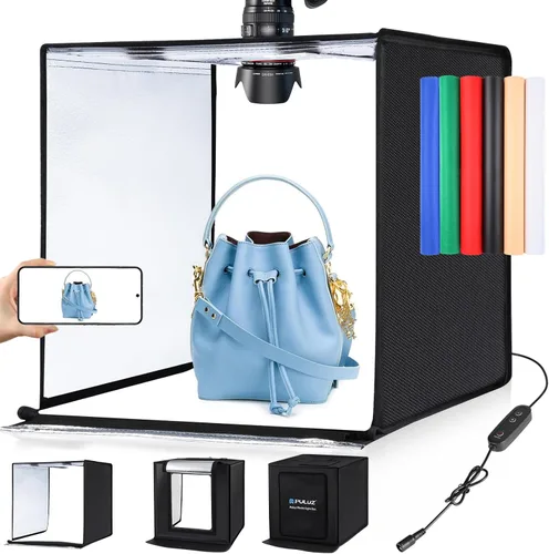 Miniatura 11 de PULUZ Mini caja de luz de estudio fotográfico de 10 x 10 pulgadas, kit de carpa de luz de fotografía plegable portátil con CRI >95 104 piezas de luz