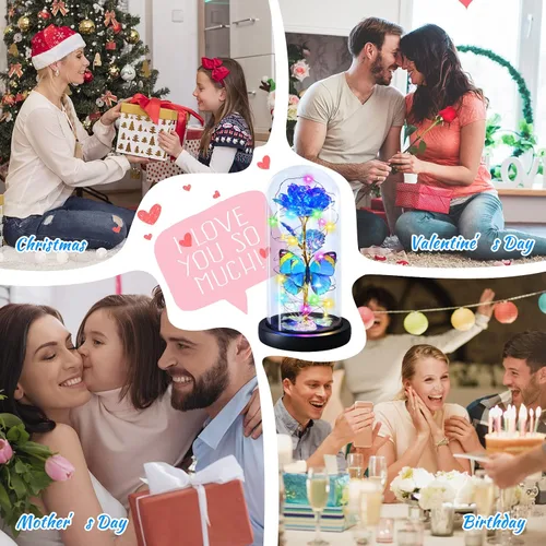 Miniatura 7 de Regalos de Cumpleaños de Rosa Flor de Mariposa Azul - Regalos para Mujeres para Ella Día de San Valentín Día de las Madres Aniversario Navidad