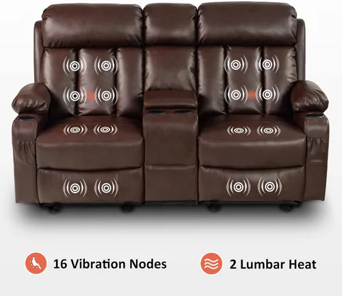 Miniatura 5 de MCombo Sillón reclinable eléctrico de dos plazas con consola, calor y masaje, sofá reclinable para sala de estar, cuero sintético 6095