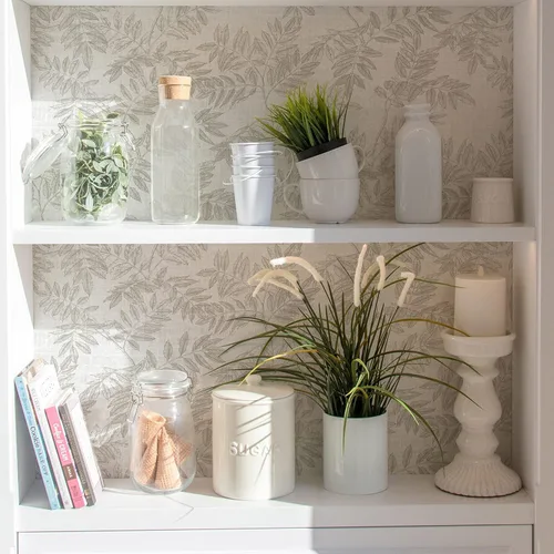 Miniatura 6 de Papel tapiz de hojas neutrales para despegar y pegar, papel de contacto bohemio para armarios y cajones, moderno, extraíble, autoadhesivo