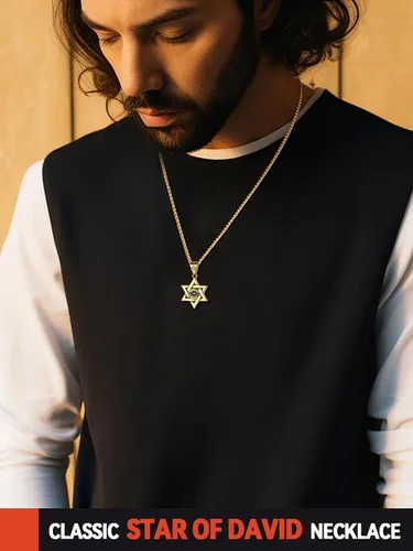 Miniatura 4 de FaithHeart David of Star Collar para hombres y mujeres, collar con colgante de estrella judía, acero inoxidable, amuleto hebreo, caja de regalo