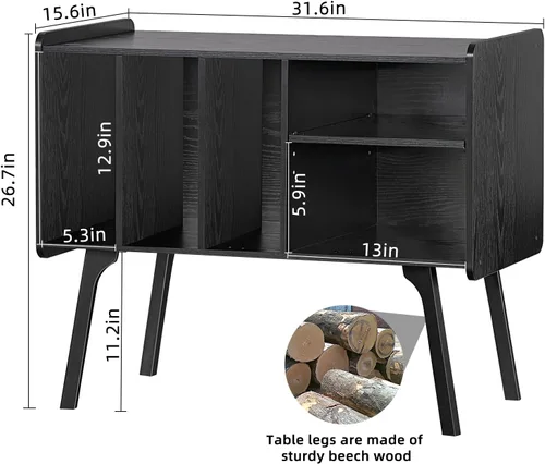 Miniatura 3 de Lerliuo Soporte para tocadiscos con 4 gabinetes con capacidad para hasta 220 álbumes, soporte giratorio grande negro con patas de madera de haya