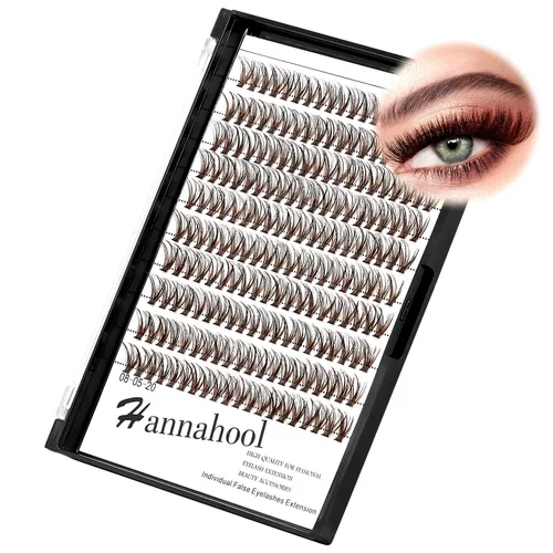 Miniatura 2 de Bandeja grande hecha a mano con 20 raíces, pestañas en racimo marrón, grosor de 0.003 in, rizo D, pestañas postizas individuales, volumen 3D