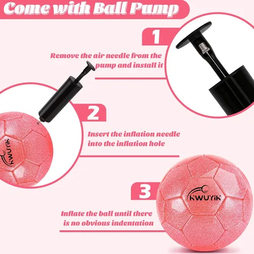 Miniatura 8 de Tamaño 3, 4, 5, juego de pelota de fútbol con purpurina, rosa, dorado, morado, con inflador, pelota de fútbol para niños de 3-6, 6, 8, 8-12, pelota
