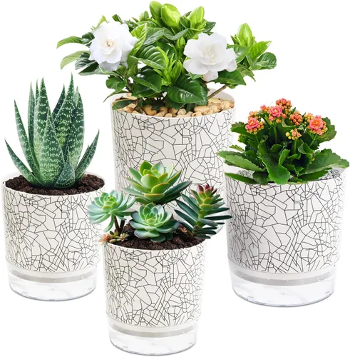 Miniatura 12 de Macetas de riego automático para plantas de interior, macetas, maceta de riego automático, 2 piezas de 4 + 5.3 pulgadas, rayas negras