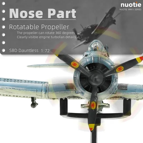 Miniatura 3 de NUOTIE 1/72 Douglas SBD-2 Dauntless Dive Bomber Modelo de Avión de la Segunda Guerra Mundial Midway Avión de Guerra Vintage Metal Fundido a Presión
