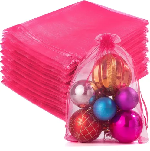 Miniatura 23 de Crweety 50 Piezas Bolsas de Organza Doradas de 3 x 4 Pulgadas, Pequeñas Bolsas de Regalo de Malla con Cordón para Favores de Boda, Despedida