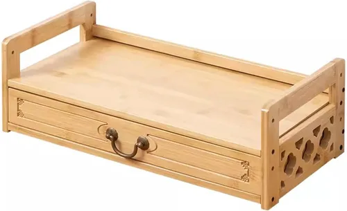 Miniatura 10 de Mesa de meditación de altar con cajón de almacenamiento, mesa de altar espiritual de bambú, mesa budista relajante para oraciones, adivinación, Nogal