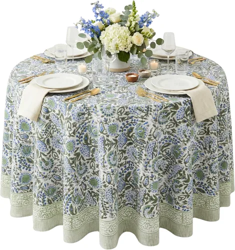 Miniatura 84 de ATOSII Mantel 100% algodón, Amara, floral, hecho a mano, rectangular, de lino, para cocina, comedor, fiestas, bodas, exteriores, picnics, Pascua