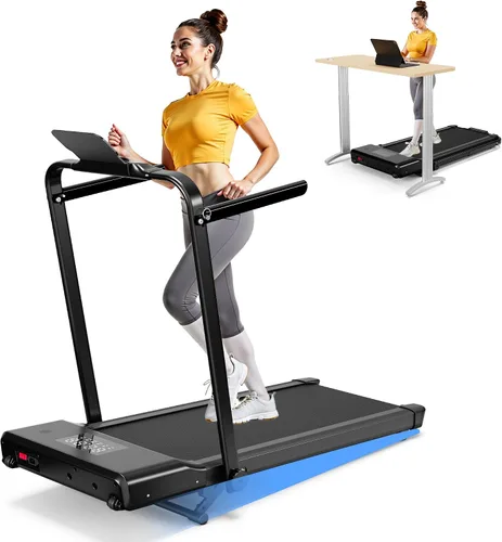 DeerRun Caminadora con inclinación y barra de asa, 4 en 1 plegable debajo del escritorio para el hogar pequeño u oficina, capacidad de 300 libras,