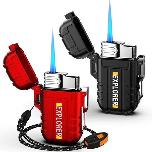 Miniatura 13 de Encendedor de antorcha, butano recargable, resistente al viento, gas para exteriores con llama de chorro ajustable, para chimenea, fuegos Camouflaje