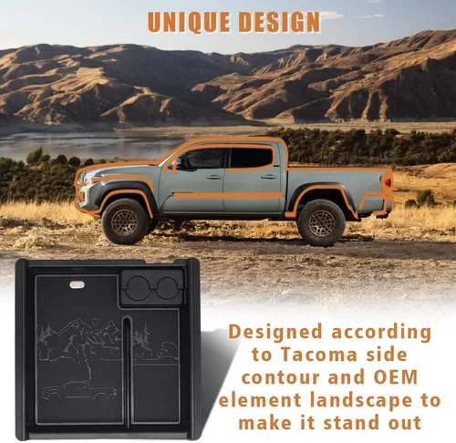 Miniatura 2 de TripleAliners Organizador de consola central Tacoma para 2023 con insertos de cuero compatible con Toyota Tacoma 2016 2017 2018 2019 2020 2021 2022