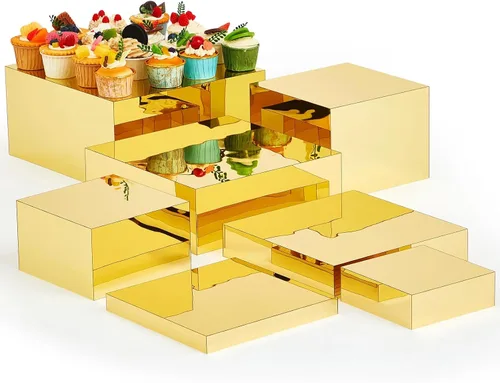 Miniatura 19 de Leinuosen Juego de 7 elevadores de buffet extra grandes de 8" a 14" caja de exhibición de acrílico cuadrada elevador de mesa de postres para Blanco