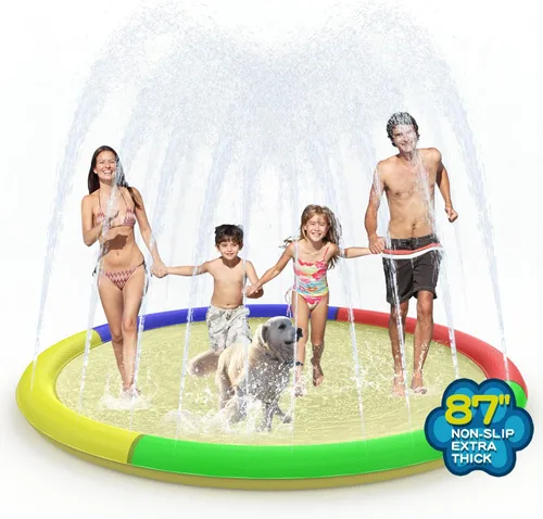 Miniatura 9 de Growsland Almohadilla de salpicaduras para niños pequeños, aspersor al aire libre para niños, juguetes de agua de verano de 67 pulgadas, inflables