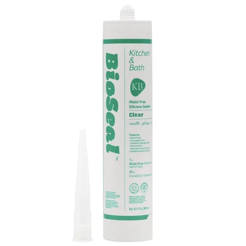 Clear BioSeal Sellador Masilla de Silicona 100% Grado Cocina y Baño, Resistente al Agua y Sin Olor Sin Cambio de Color Cartucho de 10.1 Onzas,