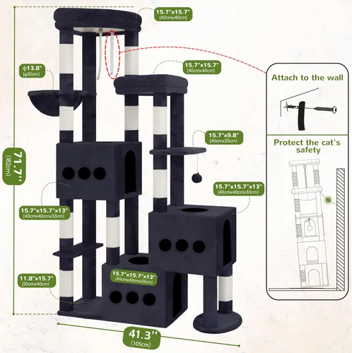Miniatura 5 de Gitelsnour Árbol resistente para gatos con 3 condominios grandes para gatos, 3 platfroms, torre de árbol para gatos de interior grande y adulto