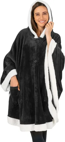 PAVILIA Manta Vestible para Mujeres Adultas, Acogedora Manta Poncho Capa de Vellón de Felpa con Capucha, Chal Súper Suave, Manta Envolvente Angel