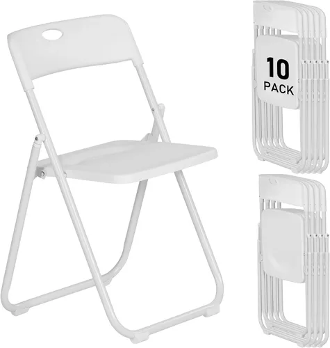Miniatura 16 de Paquete de 10 sillas plegables de plástico negro, asientos comerciales apilables portátiles para interiores y exteriores con marco de acero