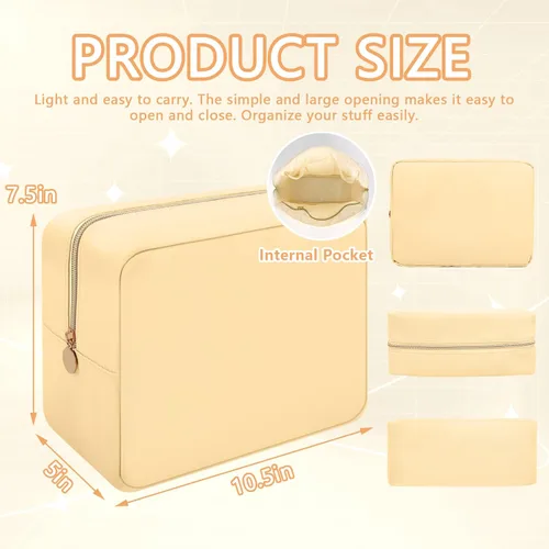 Miniatura 2 de Iqimott Bolsa Grande de Maquillaje de Nylon, Neceser de Viaje, Bolsa Grande de Cosméticos Preppy, Organizador de Maquillaje de Nylon, Bolsa de Rosa