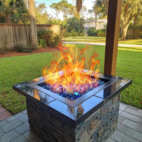 Miniatura 5 de Uniflasy Vidrio para hoguera de 20 libras, cuentas de vidrio reflectantes de 1/2 pulgada para hoguera y chimenea al aire libre, color mixto de alto
