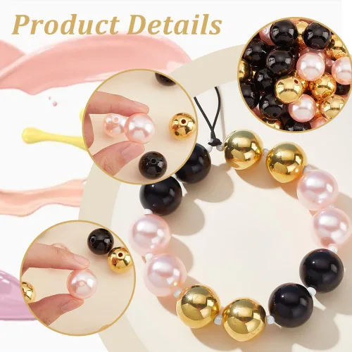 Miniatura 4 de PH PandaHall 60 cuentas de goma de mascar de 0.787 pulgadas – Espaciador de resina de oro negro, cuentas focales de imitación para joyería, pulsera