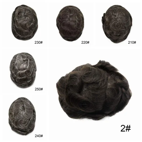 Miniatura 56 de Peluca de repuesto de cabello natural de poliuretano con encaje frontal para hombre (7x9 pulgadas, densidad de luz, 1B40# negro natural con 40% gris)