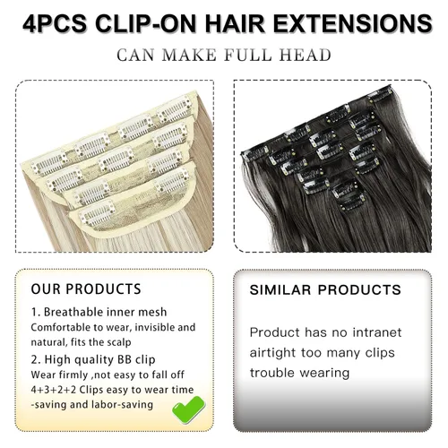 Miniatura 6 de Extensiones de cabello lacio con clip, suaves y gruesas (20 pulgadas, 4 unidades, 16H613#)