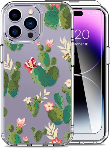 LUHOURI Funda diseñada para iPhone 14 Pro Max con protector de pantalla, acrílico transparente para mujeres y niñas, funda protectora de ajuste