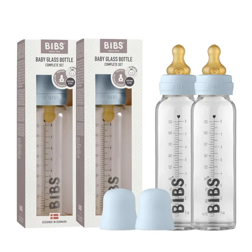 Bibs Biberón de vidrio para bebé, biberones anticólicos para recién nacidos, vidrio de borosilicato con un pezón de látex de goma natural redondo