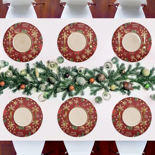 Miniatura 7 de Gold Snowflakes Red Placemats, Non Slip Placemats Washable Heat Resistant for Kitchen Table one sizex1