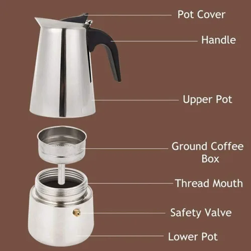 Miniatura 3 de kkhouse Cafetera de Acero Inoxidable para Café Mocha Espresso Latte, Cafetera Percoladora para Estufa, Cafetera de Percolación, Herramienta