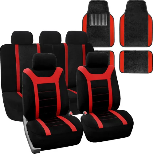 Miniatura 10 de FH Group Juego completo de fundas de asiento deportivo para automóvil, ajuste universal para autos, camiones y SUV (beige) FB070115 + F14407