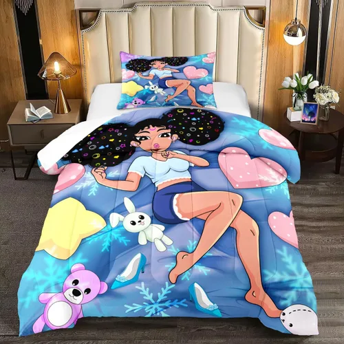 Miniatura 27 de Juego de edredón de 3 piezas con 2 fundas de almohada, tamaño Queen, diseño africano de DJ Girl de microfibra suave, regalo para mujeres y niñas