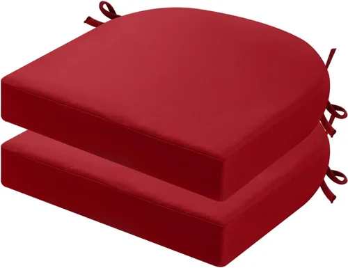Miniatura 11 de idee-home Juego de 2 cojines de silla al aire libre, cojines de silla de patio de 19" x 19" x 3" gruesos impermeables con lazos para muebles