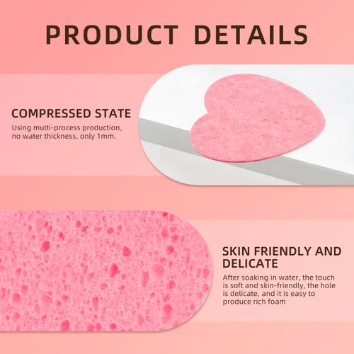 Miniatura 4 de 50 esponjas faciales comprimidas en forma de corazón, esponjas cosméticas 100% naturales para limpieza facial para limpieza facial diaria
