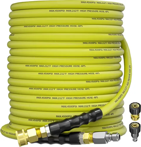 Miniatura 10 de Manguera de lavado a presión de 50 pies y 3/8 pulgadas para agua fría y caliente de 212 °F, con conexión rápida giratoria, alambre de acero trenzado