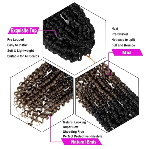 Miniatura 4 de Bileaf Paquete de 8 de cabello de ganchillo trenzado de pasión de 6 pulgadas para mujeres, pelo corto de ganchillo trenzado de pasión pretrenzado