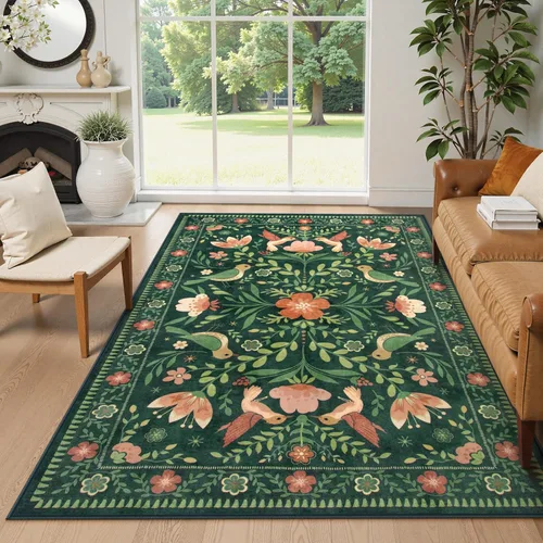 Miniatura 14 de Moynesa Alfombra para sala de estar, de 5 x 7 pies, lavable, moderna, color verde cabaña, para dormitorio, comedor, alfombra estética de granja