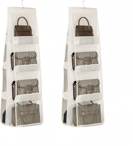 Miniatura 8 de HAN SHENG Organizador transparente para bolsos y bolsos, con 6 bolsillos, almacenamiento para colgar bolsas, estante colgante que ahorra espacio