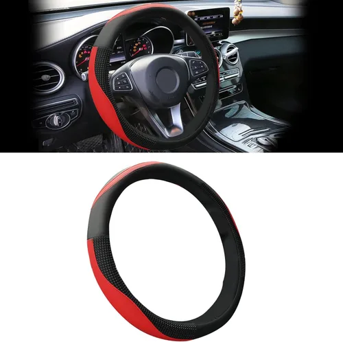 Miniatura 8 de Funda para volante de automóvil con círculo interior, protector de cuero mejorado de 15 pulgadas para hombres y mujeres, accesorios interiores