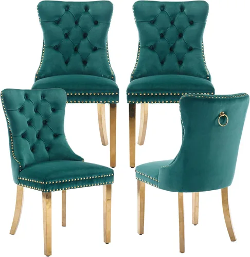 Miniatura 113 de LKTART Juego de 2 sillas de comedor de terciopelo, sillas de comedor copetudas con ribete de anillo de clavo, silla de comedor tapizada con patas