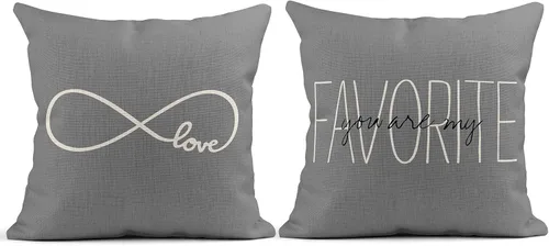 Miniatura 4 de Juego de 4 fundas de almohada de lino color gris rústico Love You are My Favorite Partner I Love You Forever Follow Funda de almohada para Multi 513